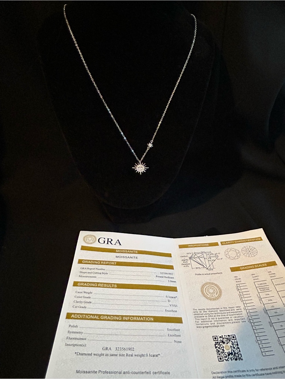 Sterling Silver and Moissanite Sunburst Pendant Necklace - GRA Certified - Picture 3 of 4